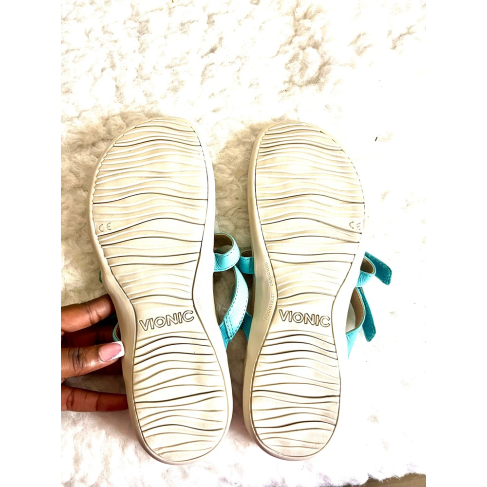 Vionic Karley women's toe post sandal in turquoise leather size 10 - Picture 7 of 8
